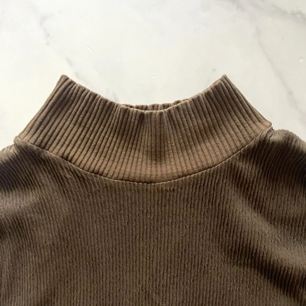 XCVI Poncho Open Back Long Ribbed cape Mock Neck Pullover Duster Brown Sz Small - Image 5