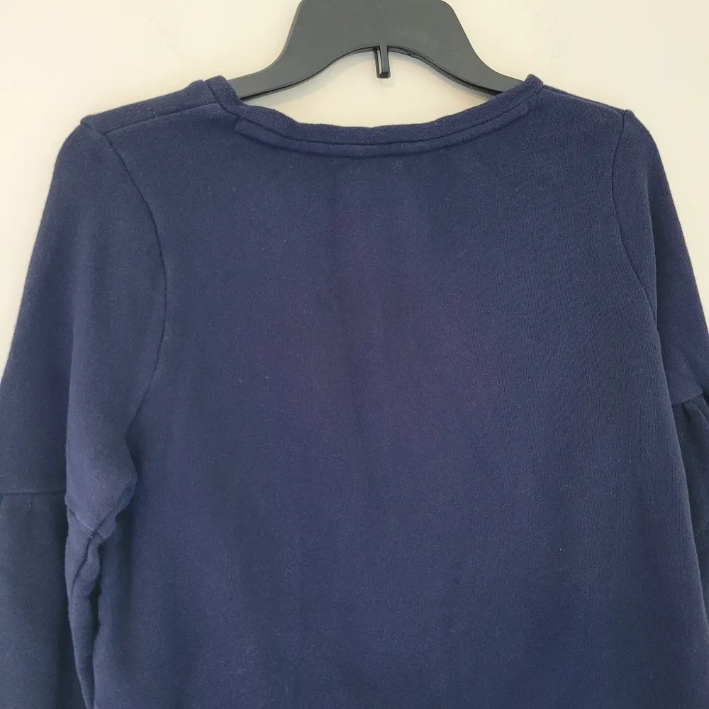 Crown & Ivy Navy Puff Sleeve Sweatshirt with White Ribbon Detail - Image 3