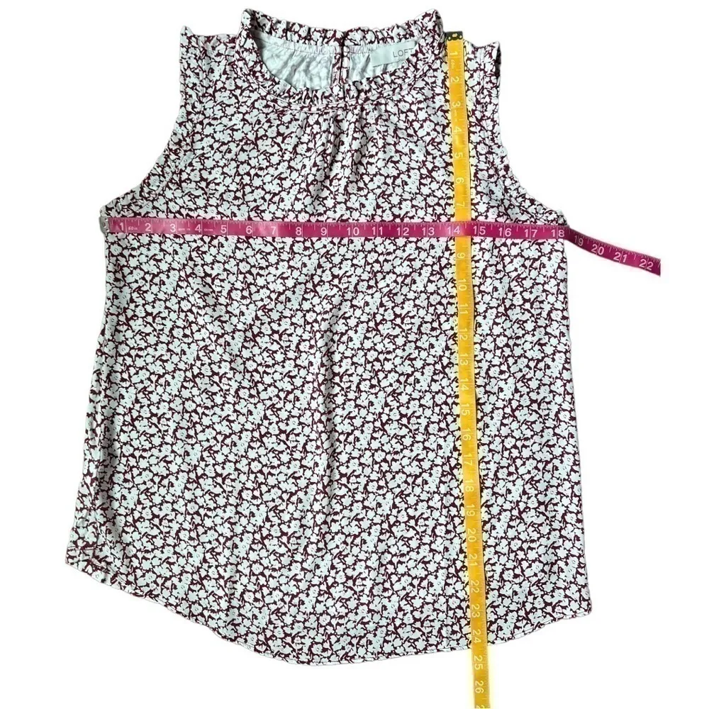 LOFT sleeveless red & white charming floral ruffle top blouse small petites - Image 11