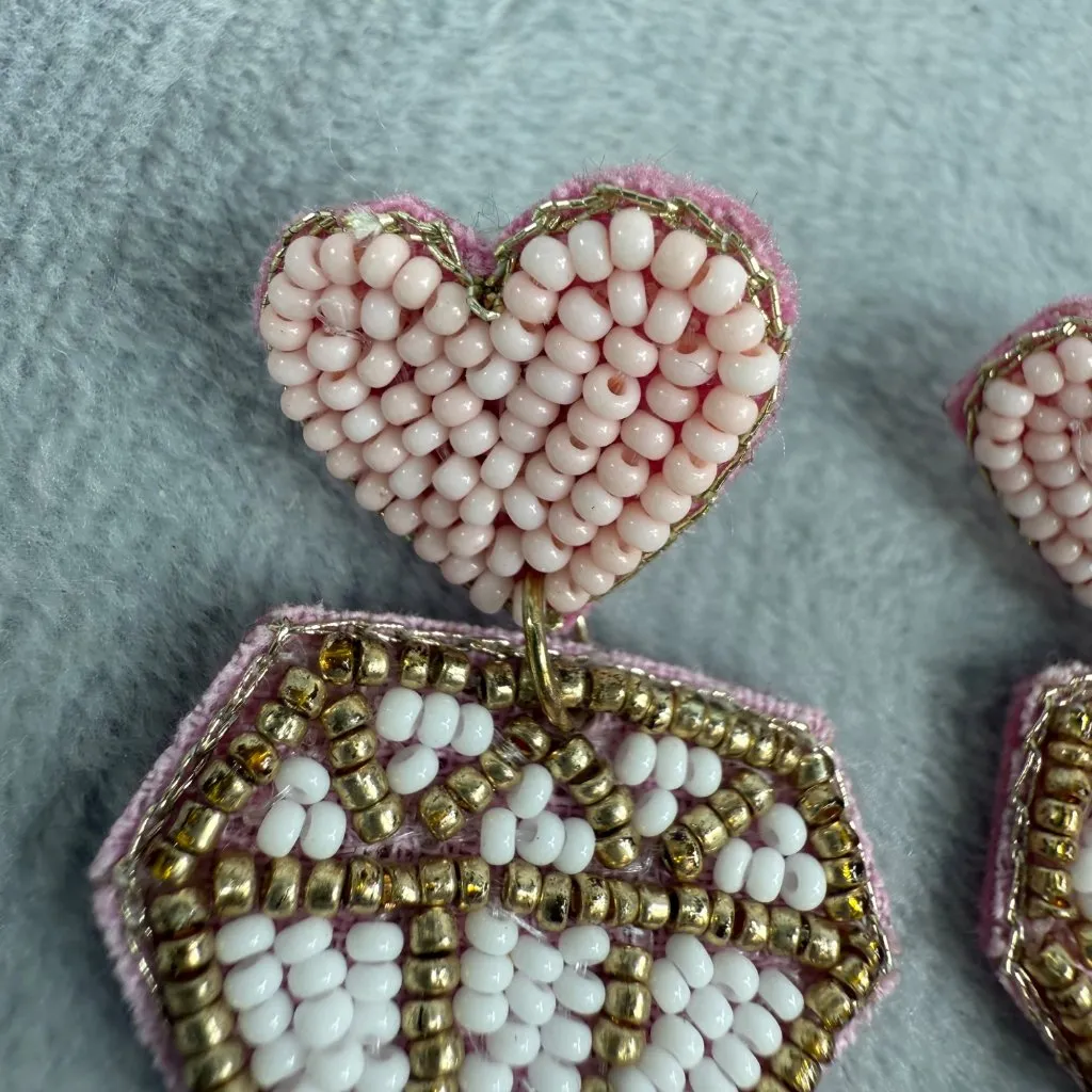 Bridal Party Beaded "Team Bride" Statement Earrings Wedding Pierced Post Pink - Image 5