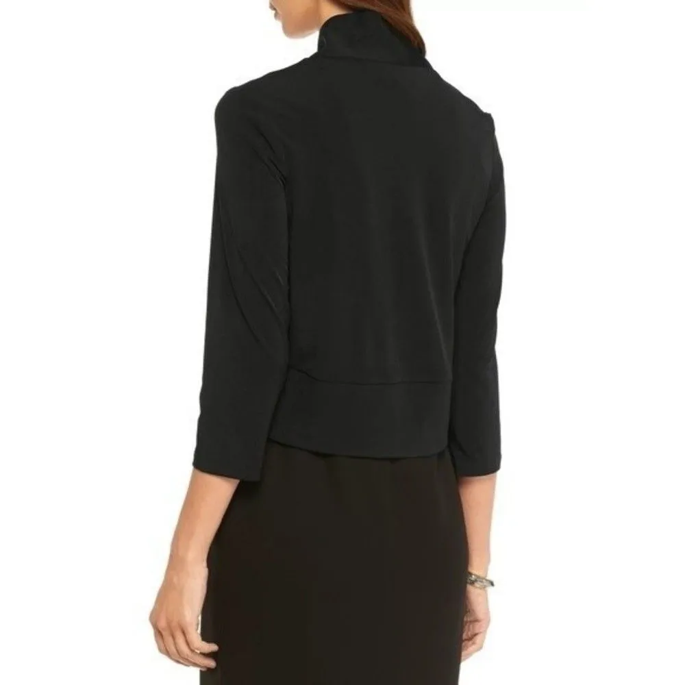 New! NINA LEONARD Zipper Embellished Open-Front Cardigan Shrug Topper Black S - Image 2