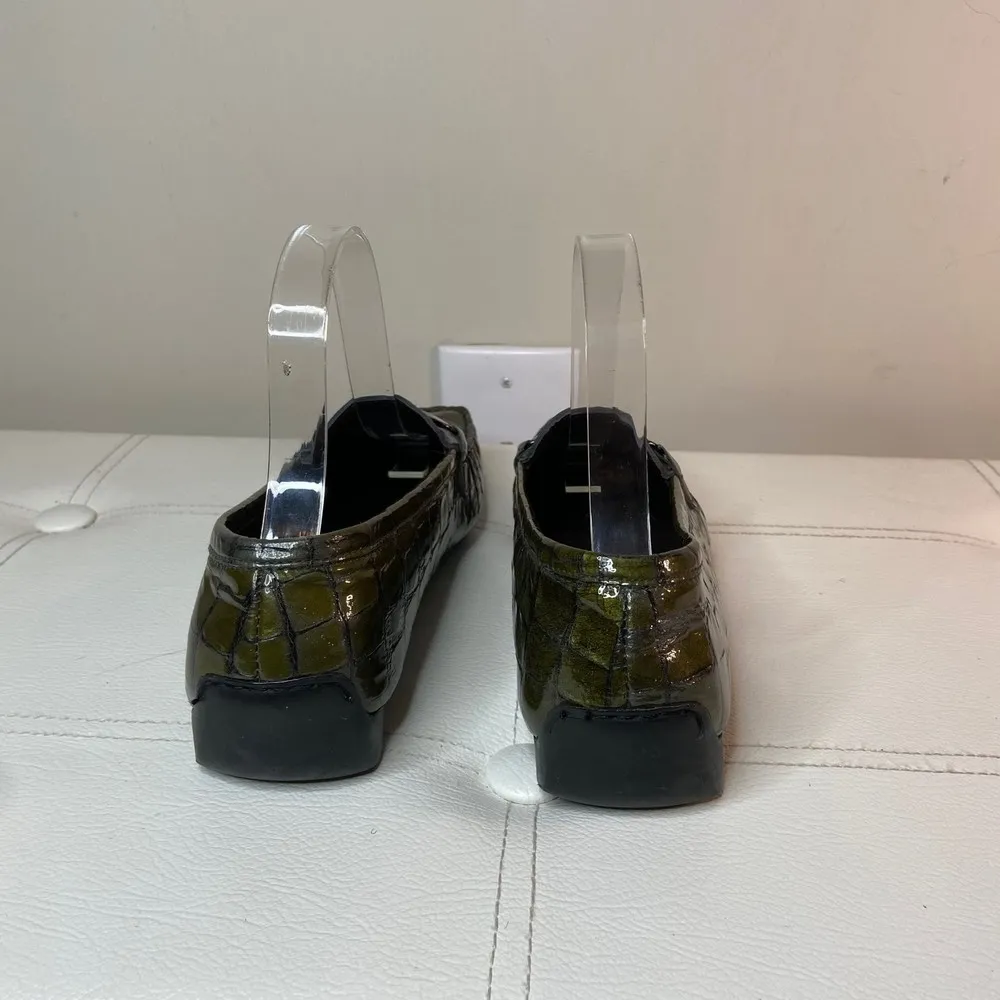 Stuart Weitzman Green Croc Embossed Loafer Driving Shoes Size 7 - Image 6