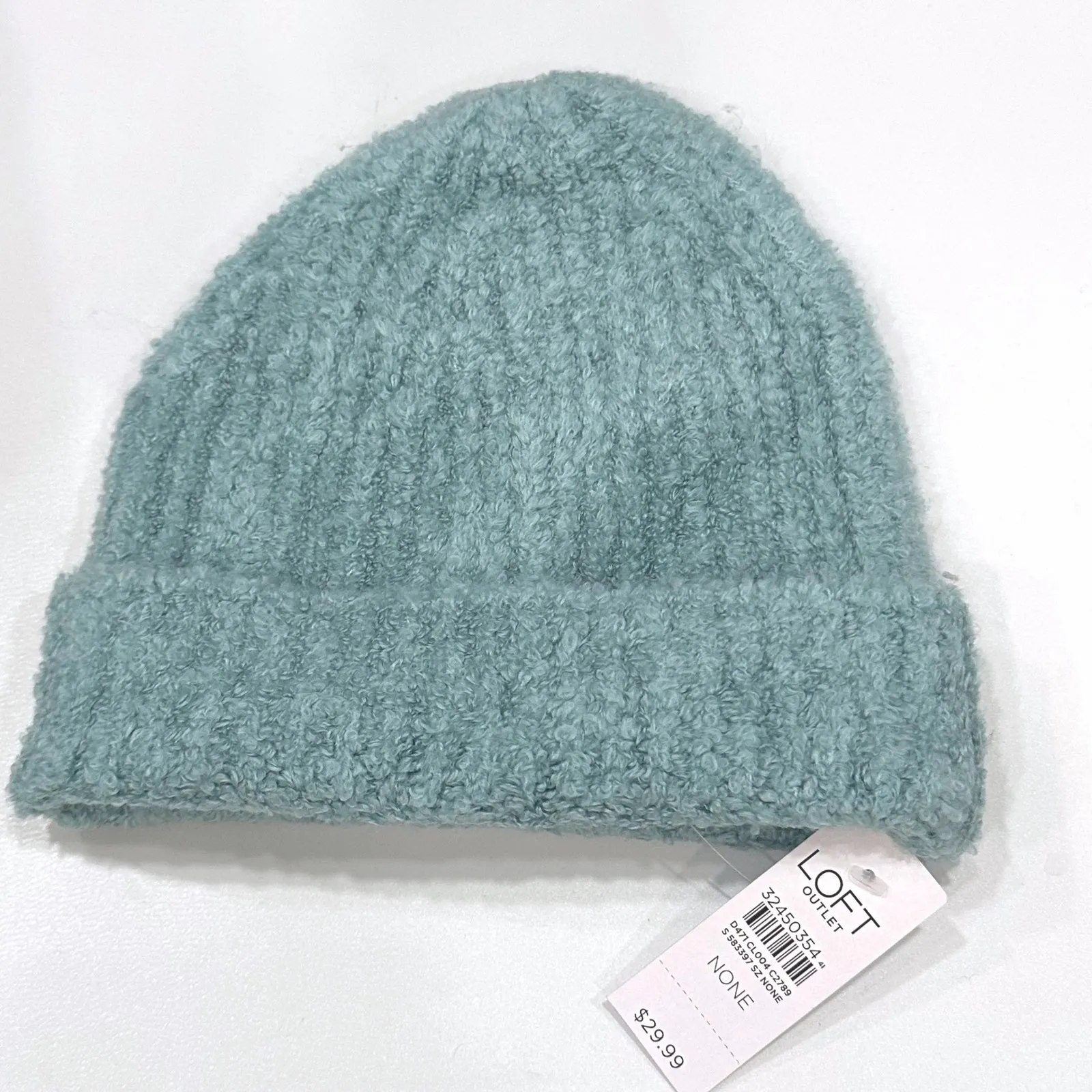 NWT LOFT Outlet Women Blue Teal Fuzzy Knit Beanie Hat Winter Warm Casual - Image 3
