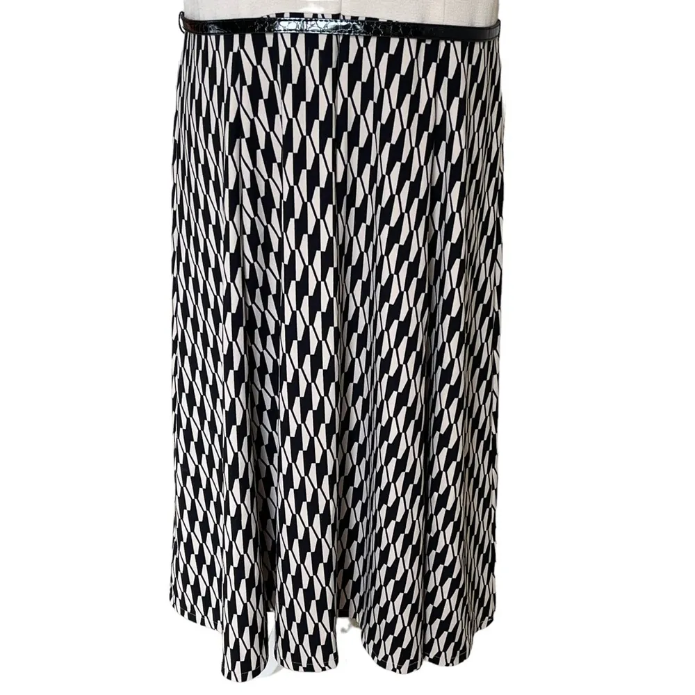 Danny & Nicole Geometric Print Belted Dress Plus Size 16 Cream Black Stretchy - Image 6