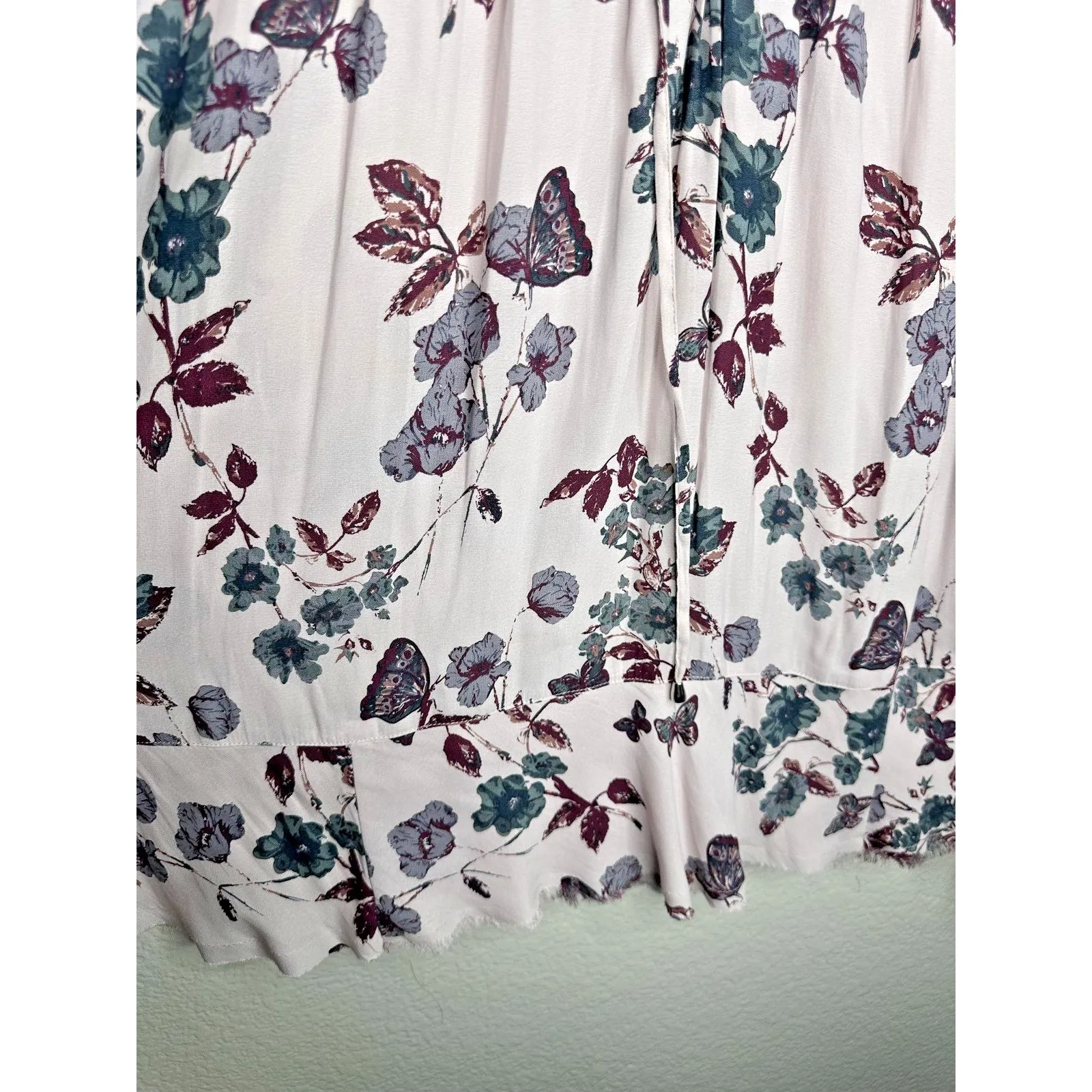 Free People Dress Womens Small Boho Peasant Smocked Long Sleeve Butterfly Pink - Image 5