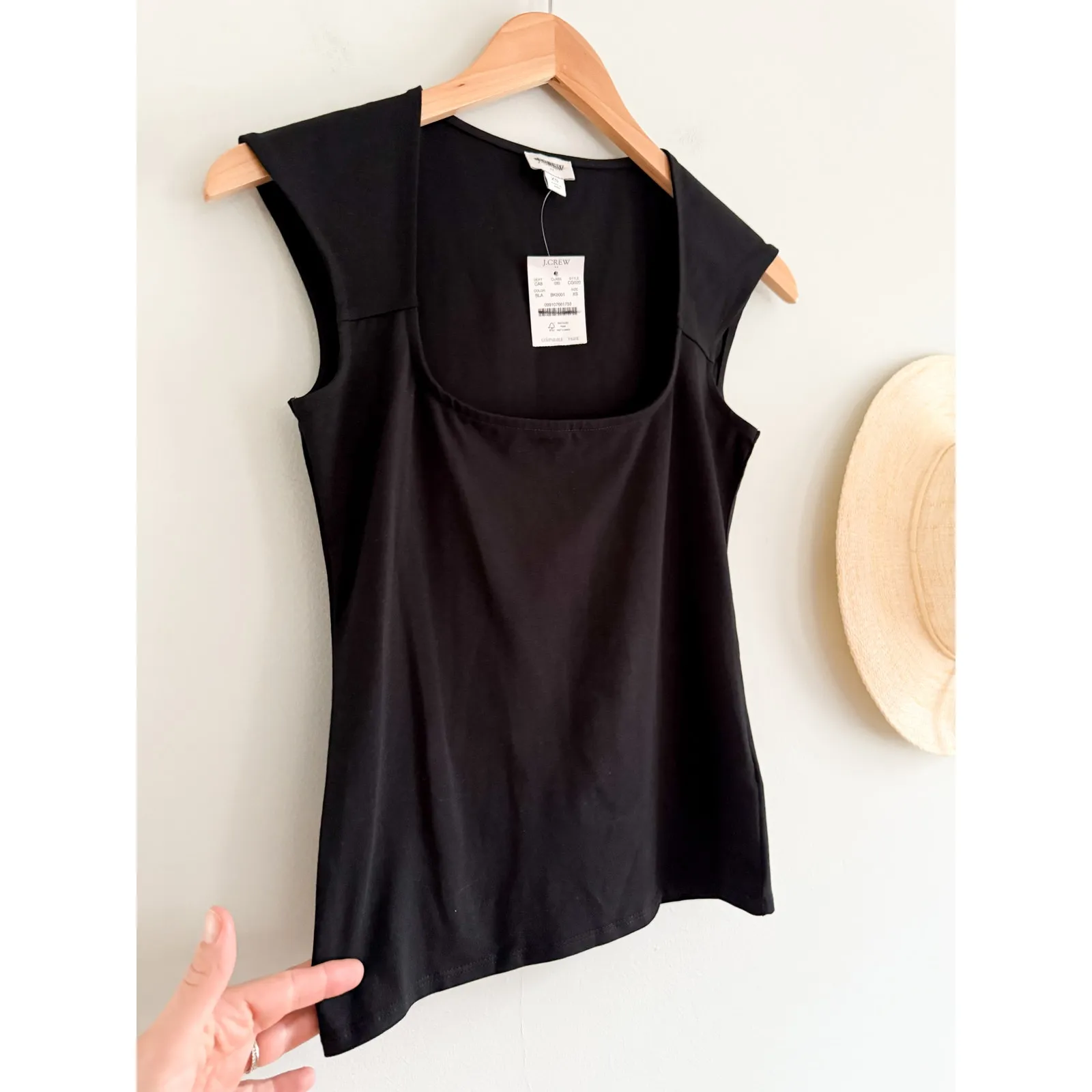 J.Crew Factory | NWT Cap-sleeve stretch cotton-blend squareneck top Black  Sz XS - Image 3