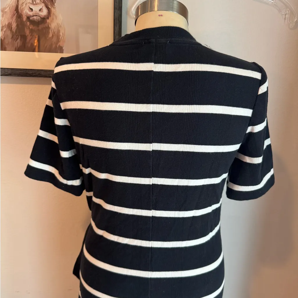 Evereve Anna Twist Waist Black and White Striped Midi Dress - Image 8