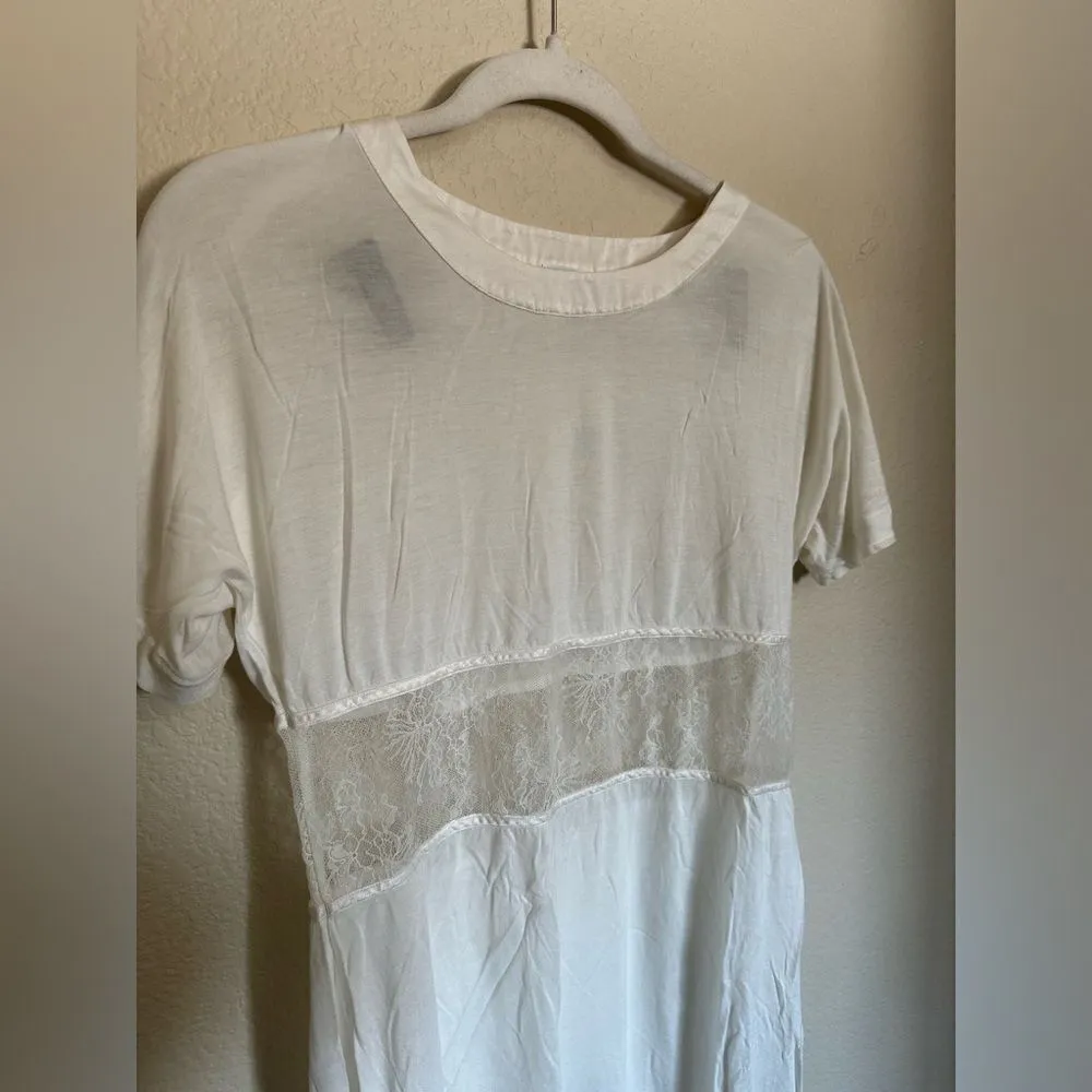 LA PERLA Mini Tee Shirt Dress Lace Chemise Sz Small Off White Silk Blend - Image 2
