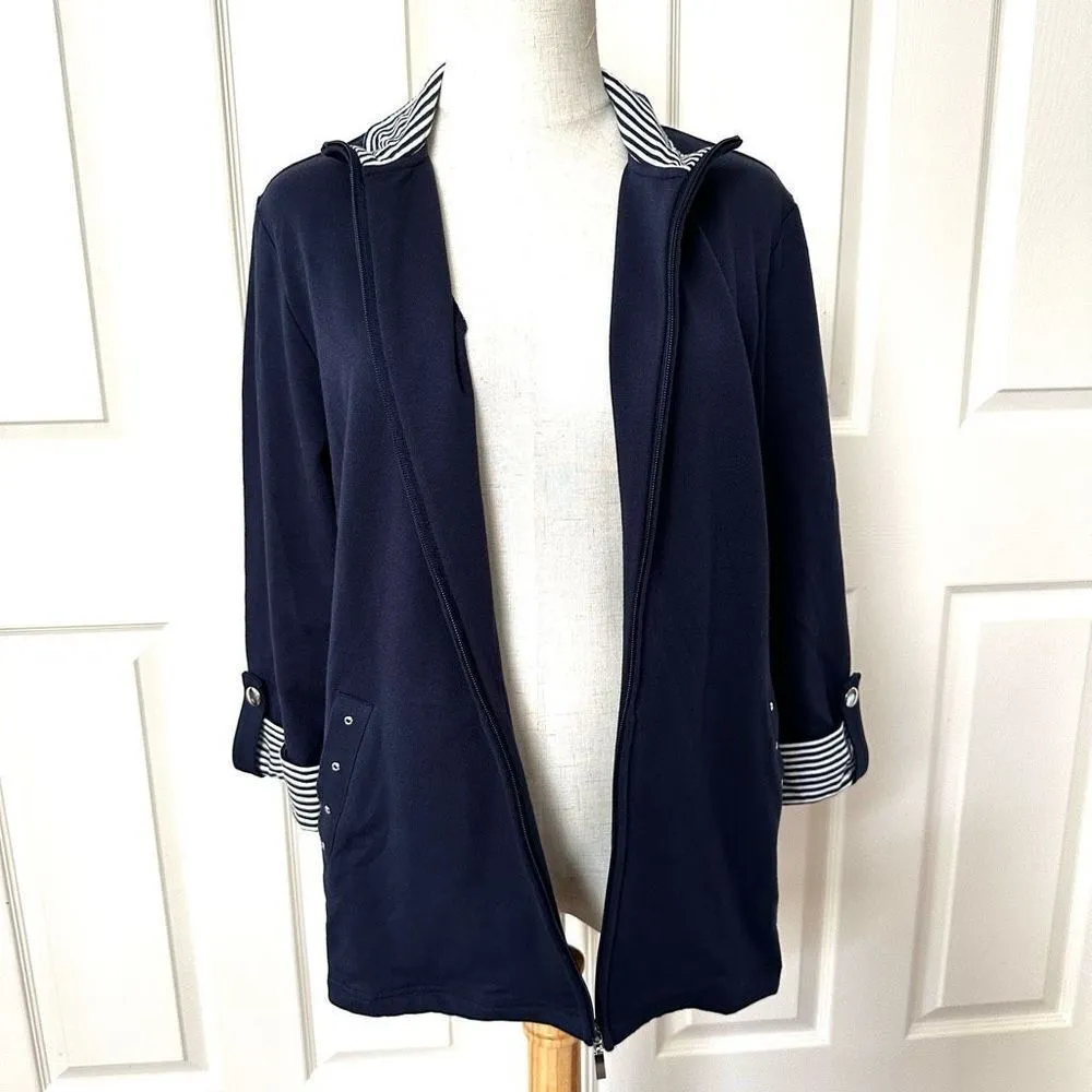 Karen Scott navy and white zip up jacket - Image 3