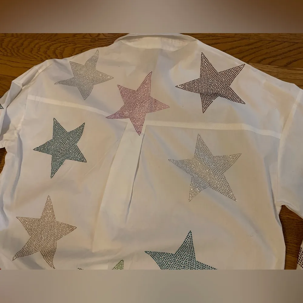 NWT rhinestone star oversized shirt white poplin size M Size M - Image 10
