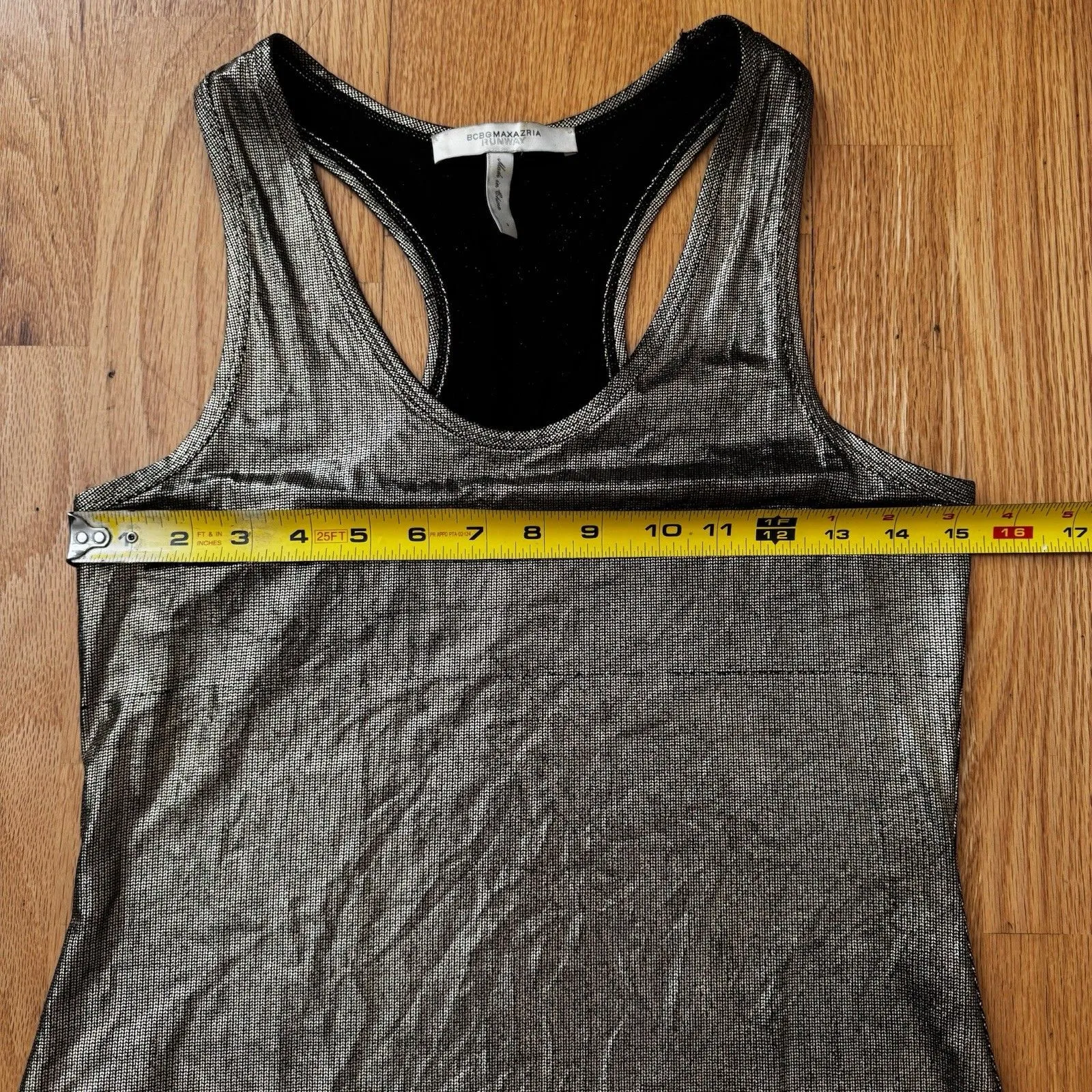 BCBGMAXAZRIA Runway Y2K Gold Metallic Racerback Tank Top S EUC Club Edgy Glam - Image 7