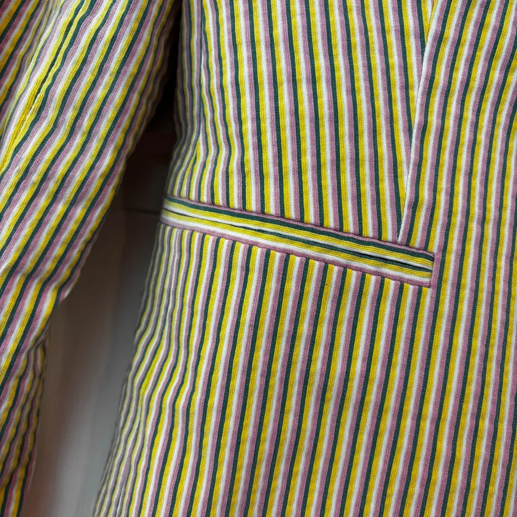 J. Crew Parke Classic Blazer Seersucker Pink Green Yellow Stripe Women’s Size 8‎ - Image 9