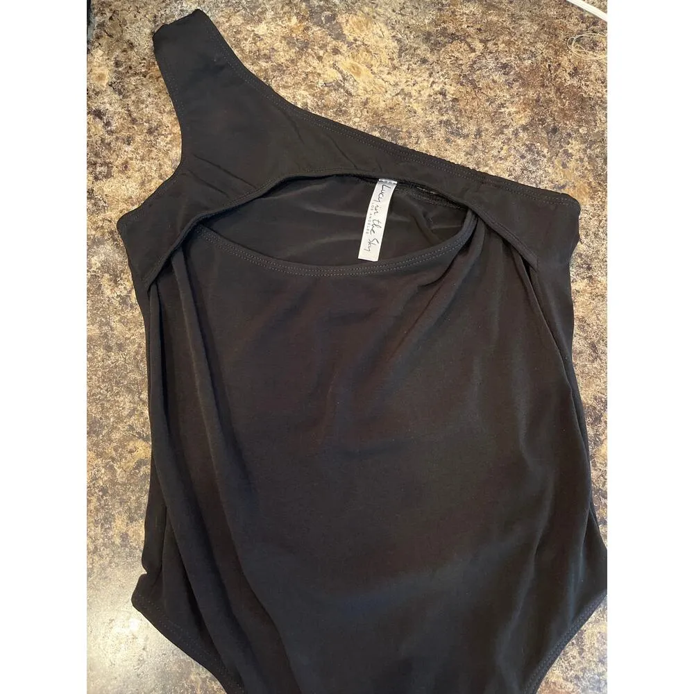 Lucy in the Sky New Cutout One Shoulder Bodysuit Black Small - Image 5
