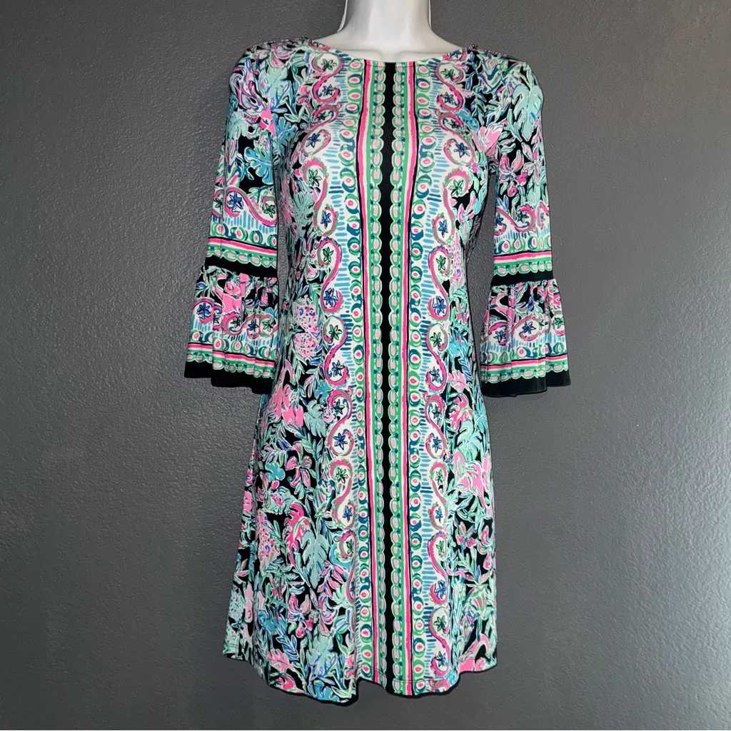 Lilly Pulitzer Blue Green Pink Ophelia Fall Spring Sundress Dress Womens XXS - Image 6