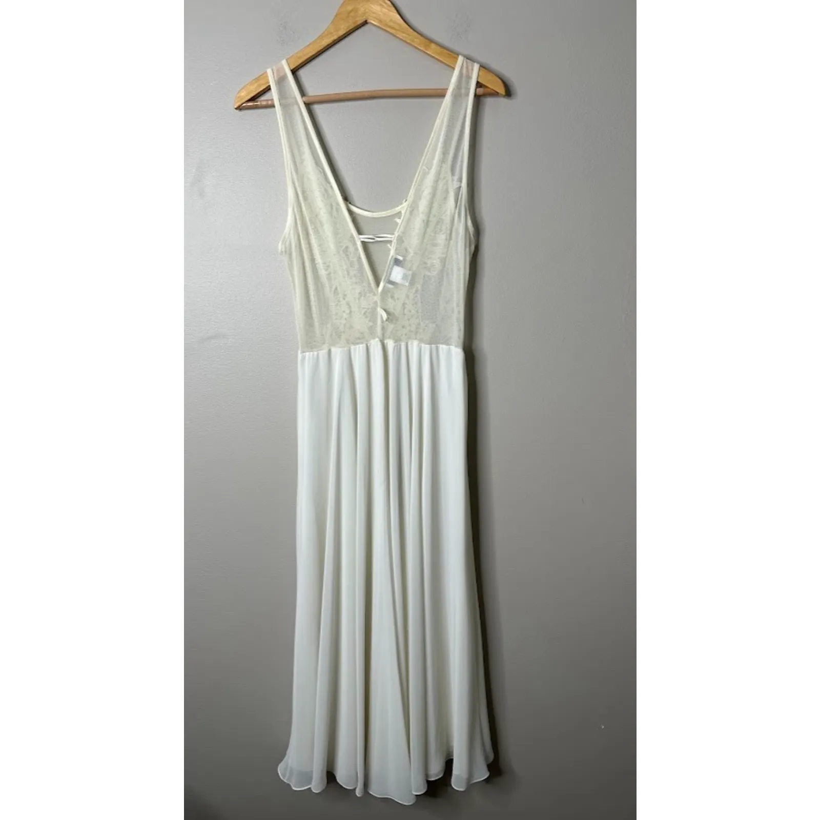 FLORA NIKROOZ Nightgown Coquette Fairy Large Maxi Chemise Dress Cream Lace Mesh - Image 7