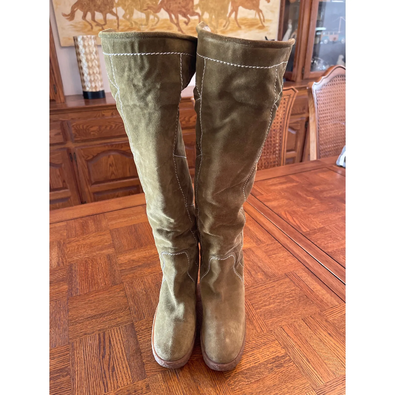 KORS MICHAEL KORS MADE IN ITALY TALL SUEDE SHERPA LINED FOLD OVER BOOTS GREEN 6 - Image 2