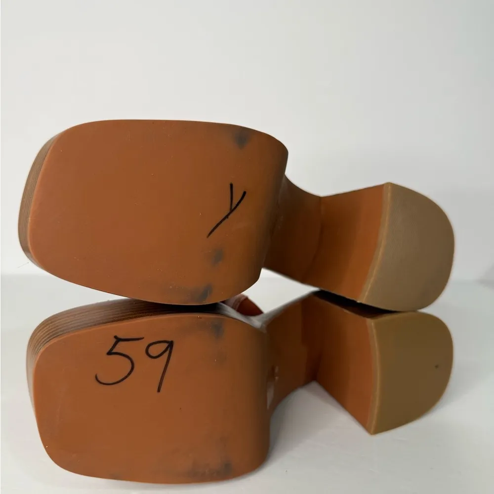 Jeffrey Campbell Anthropologie Women's Orange Honey Leather Platform Mules 7.5 - Image 12