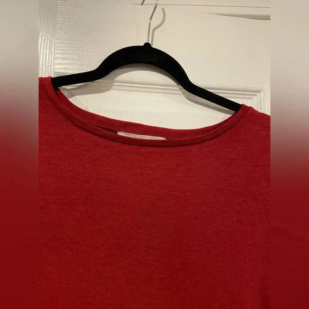 NWT Loft Red Ruffle Cuff Sheer Sleeve Scoop Neck Knit Pullover Top Blouse Size M - Image 4