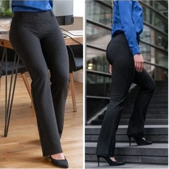 Betabrand Classic Dress Pant Yoga Pants Black Pinstripe Straight Leg Size Medium - Image 2
