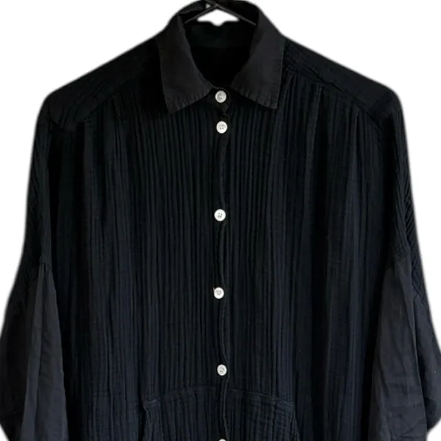 EUC Raquel Allegra Gauze Caftan Shirt Dress Black One Size Fits Most Retail $495 - Image 6