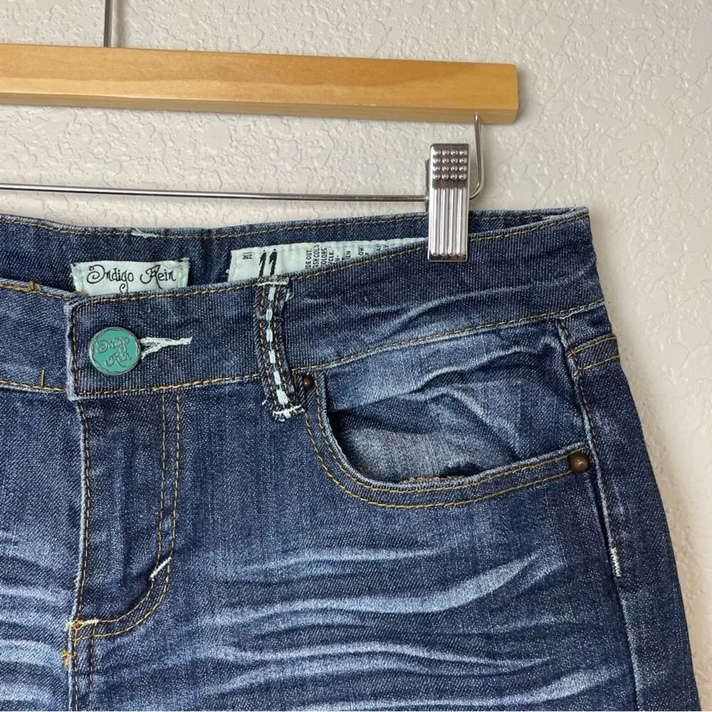 INDIGO REIN Distress Washed Dark Denim Cuffed Shorts Size 11 - Image 2