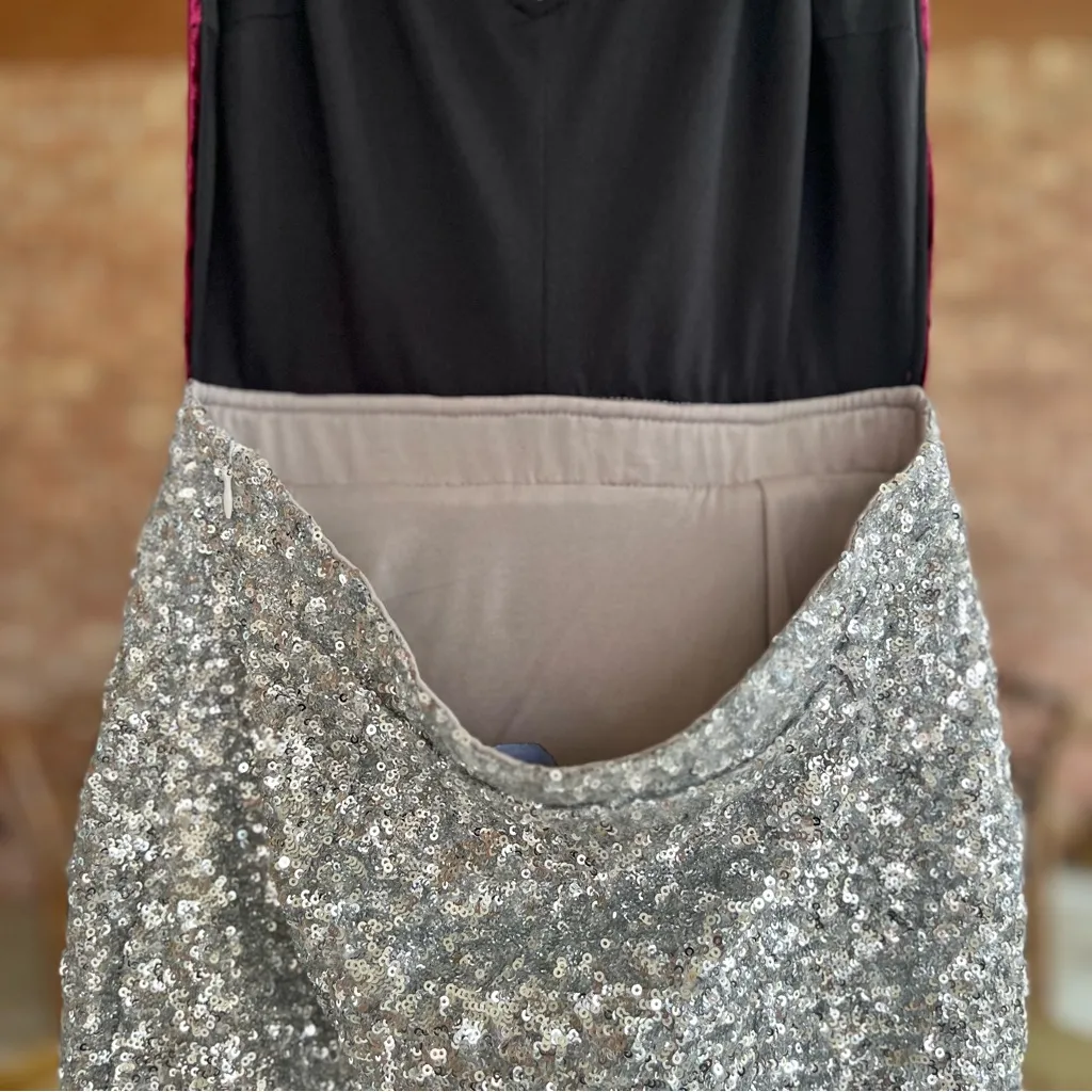 Akira Silver Sequin Dress Burgundy Velvet Backless Mini Cocktail S Black Label - Image 10