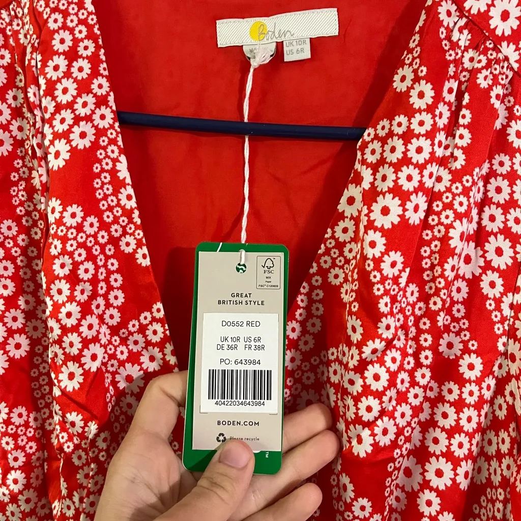 Boden NWT Red Satin Tea Dress - Image 9