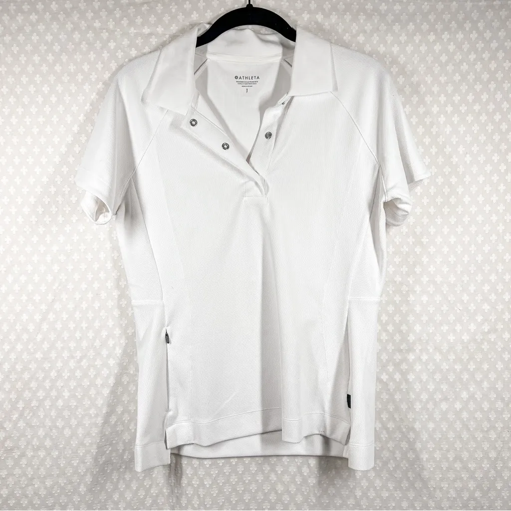 Athleta‎ White Zip Pockets Everyday Polo Tee - Image 2