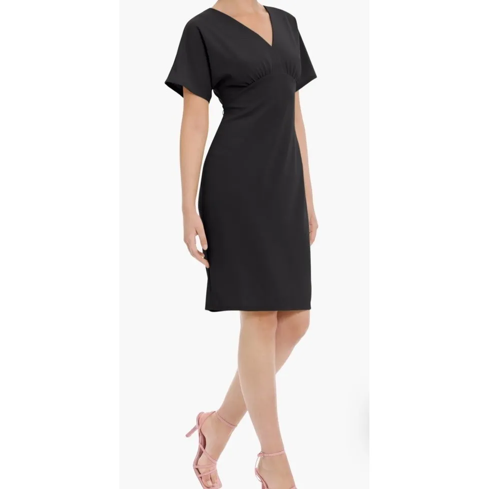 Donna Morgan Black V Neck Short Sleeve Empire Waist Sheath Midi Dress Sz 6 NWOT! - Image 3