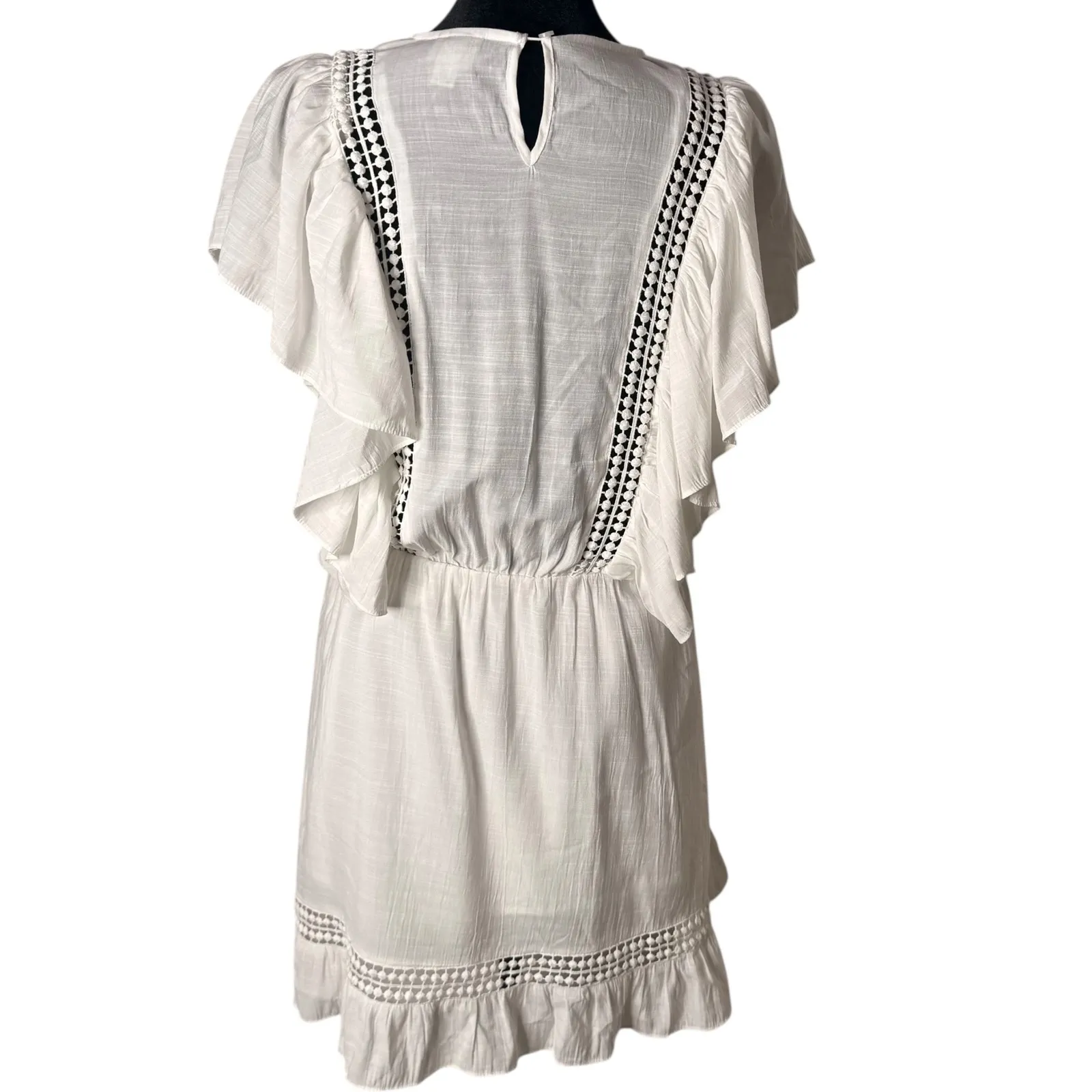 A New Day White Mini Crochet Ruffle‎ Dress Women Size S Cottage Fairy Coastal - Image 3