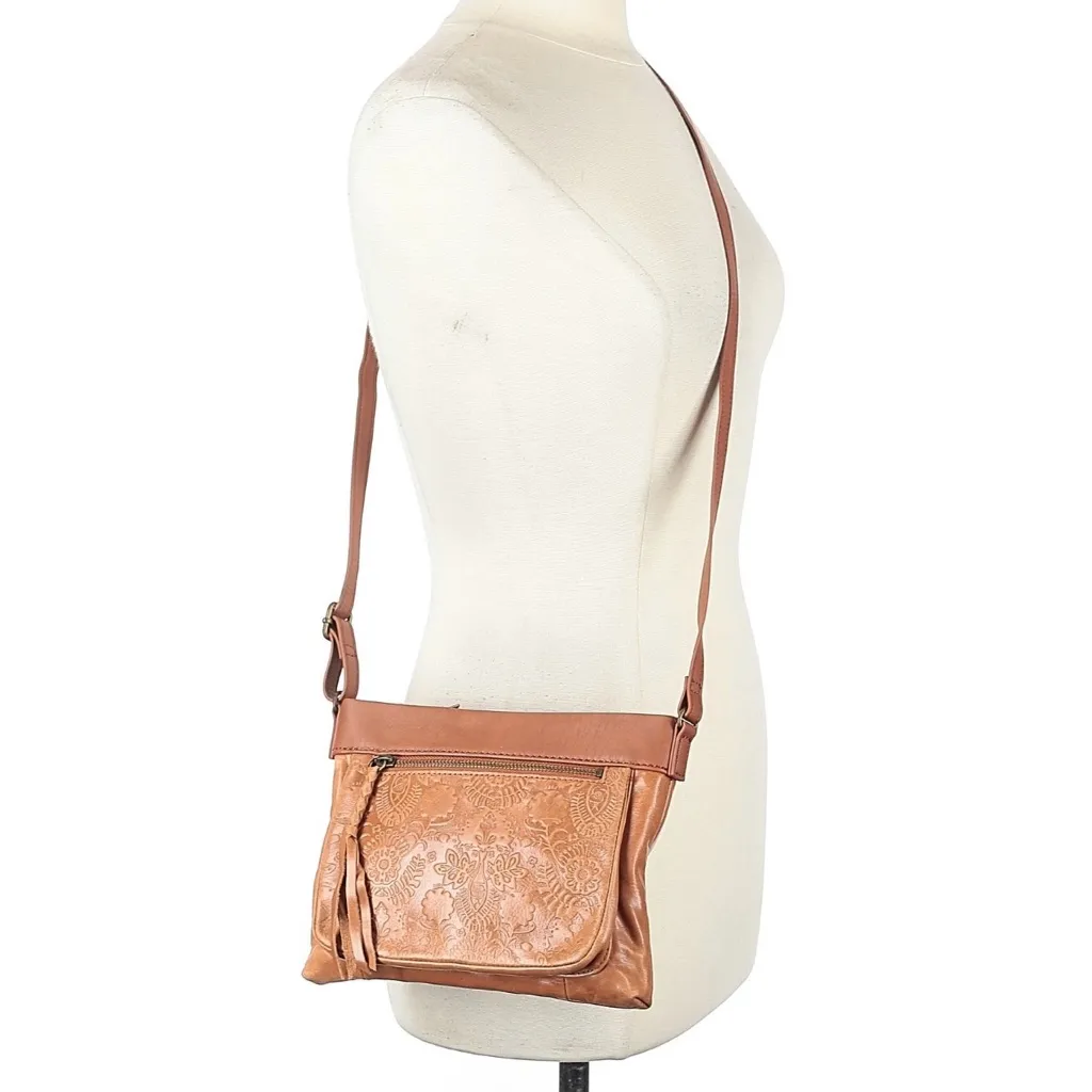 🤎 The SAK Sanibel Mini Leather Crossbody Tobacco Embossed Floral 🤎 - Image 2