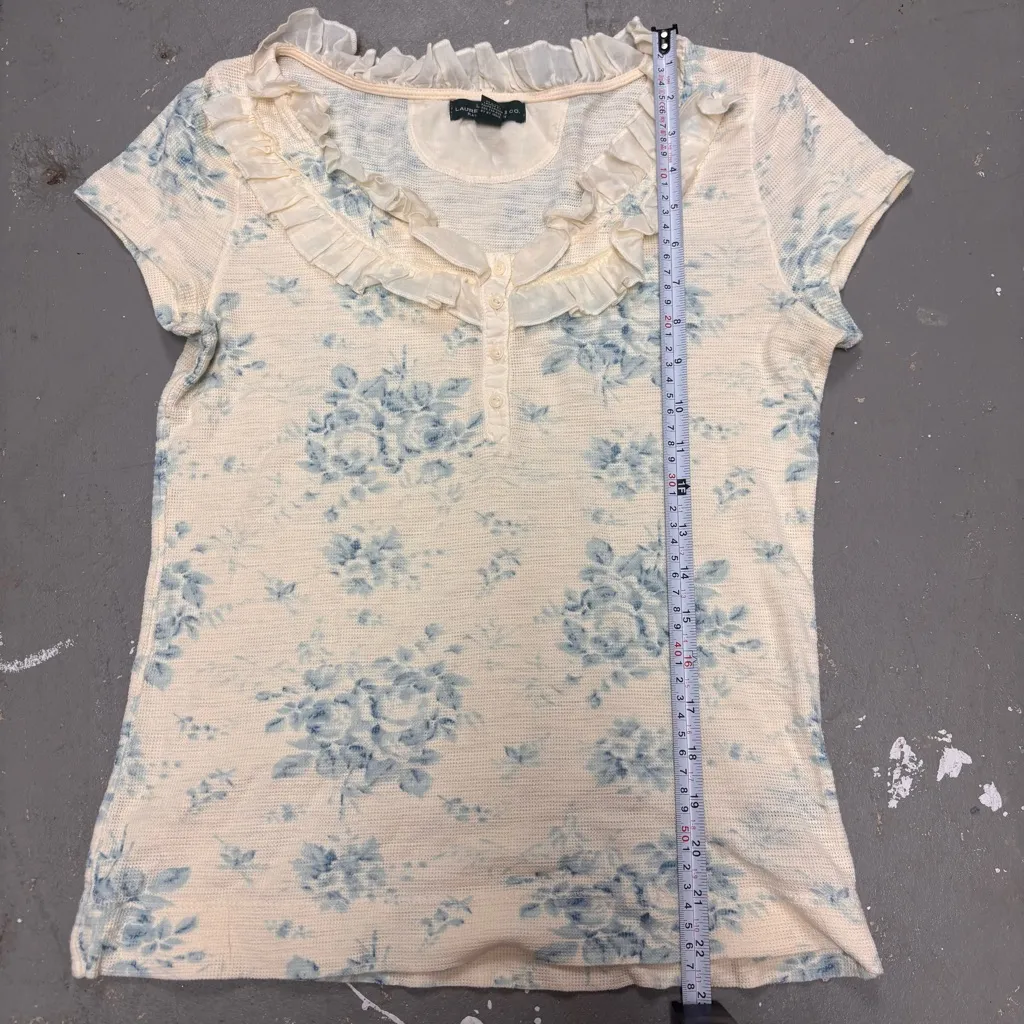 Lauren Jeans Co Ralph Lauren floral waffle knit thermal coquette top Small - Image 4