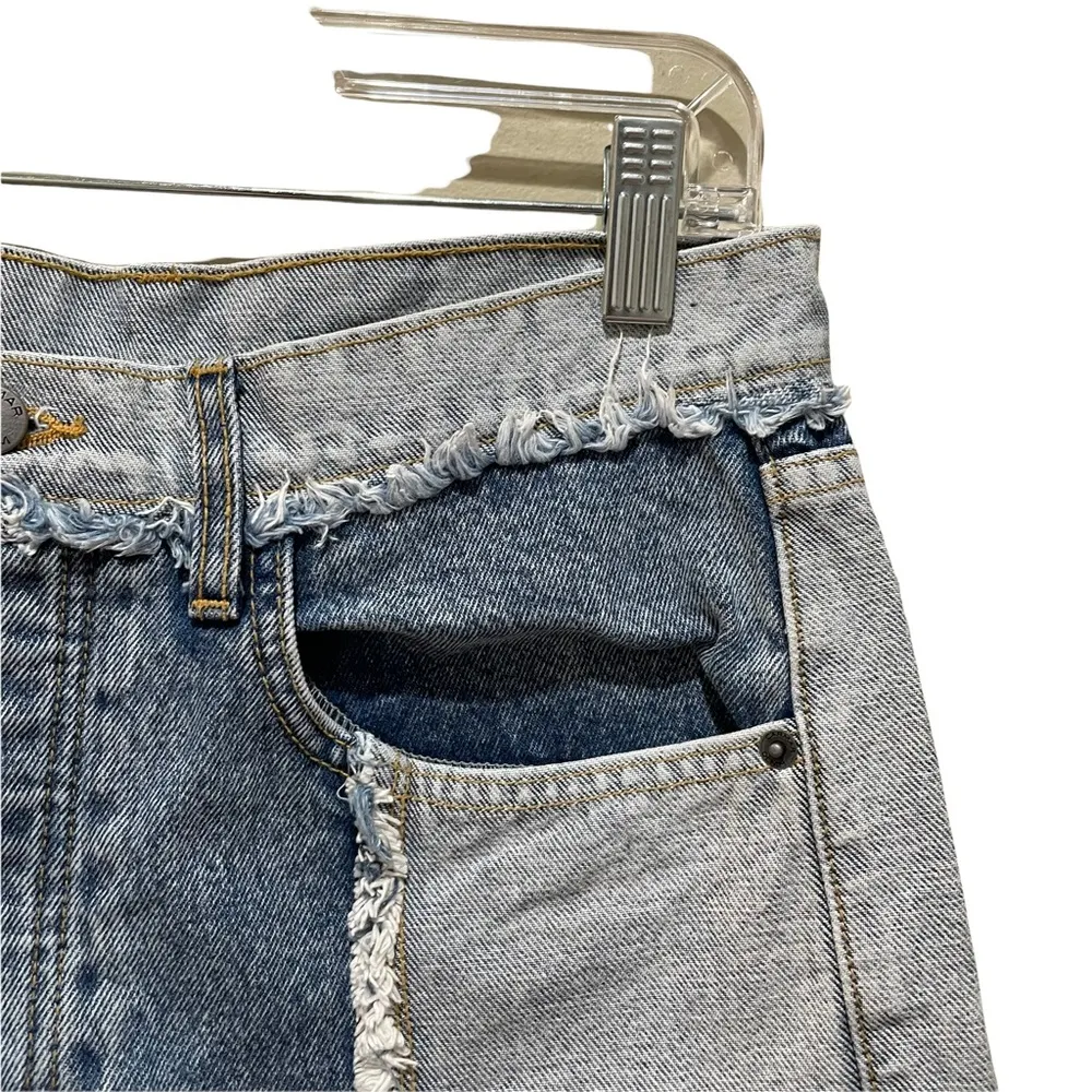 LF Carmar Titania Spliced Frayed Denim Shorts High Waisted Blue Size 28 - Image 6