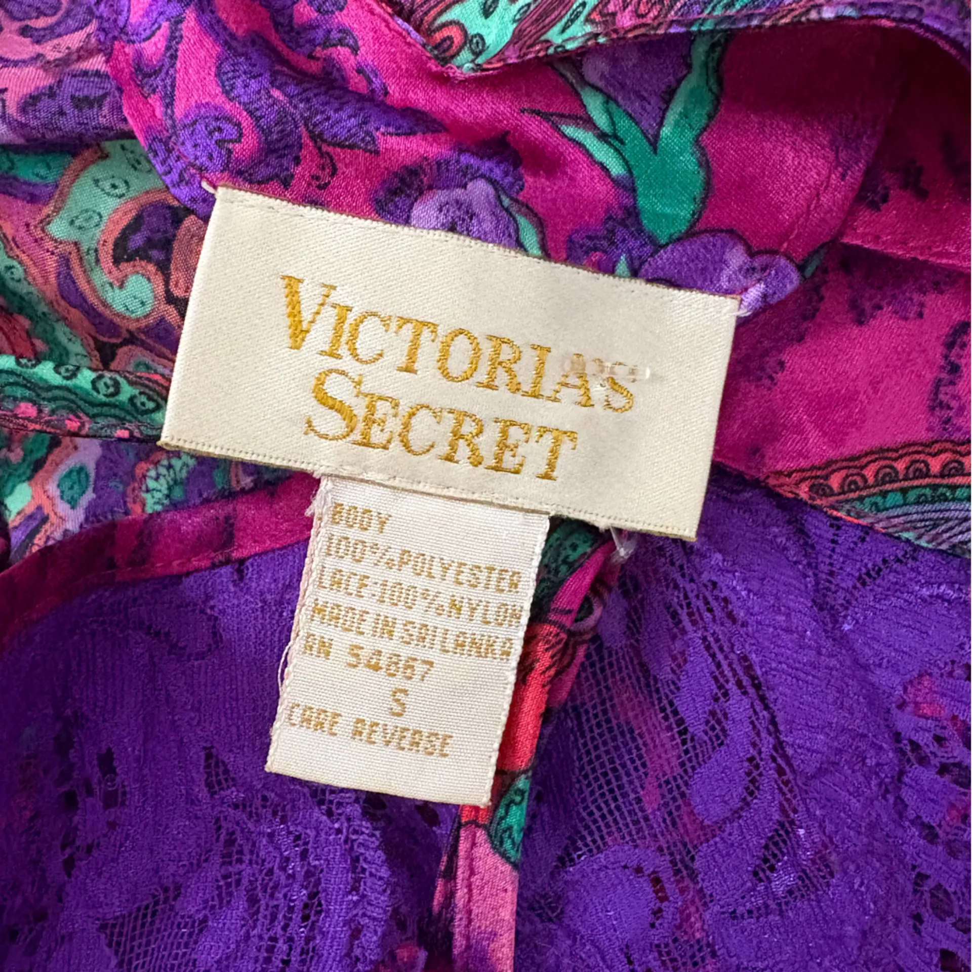 Victoria’s Secret Gold Label Vintage Paisley Floral Purple Lace Slip Dress Small - Image 5