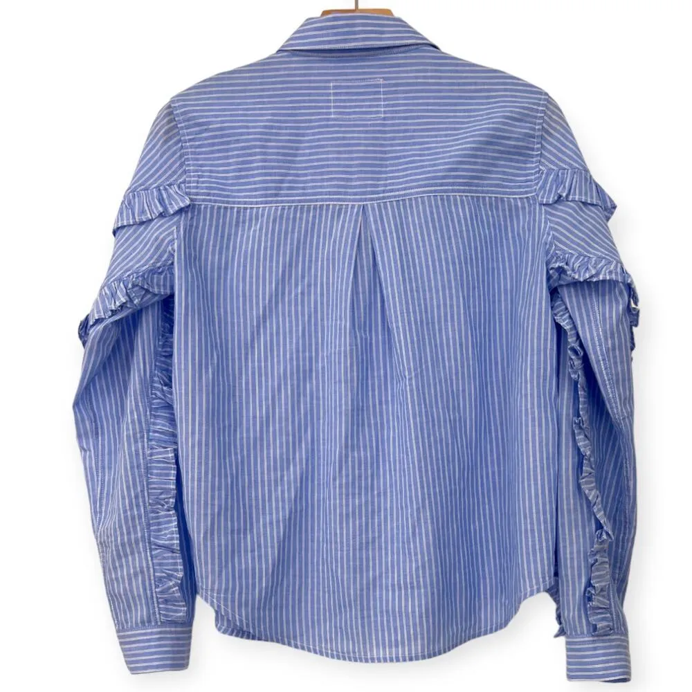 Rails | XS | Lizzi Shirt Ruffle Sleeve Poplin Blue White Stripes Button up Top - Image 6