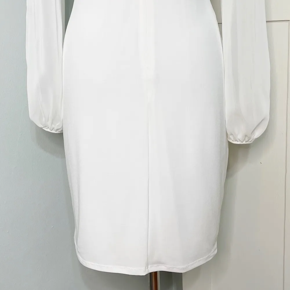 Ivanka Trump White Sheath Dress with Sheer Long Sleeves 4 Small - Image 8