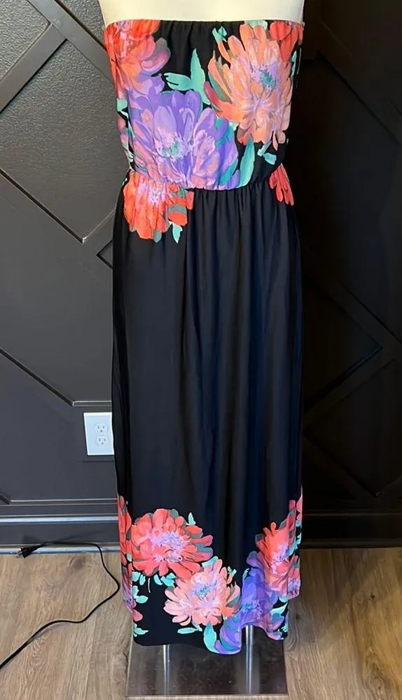 Strapless Floral Keyhole Cutout Maxi Dress Size Medium Black - Image 5