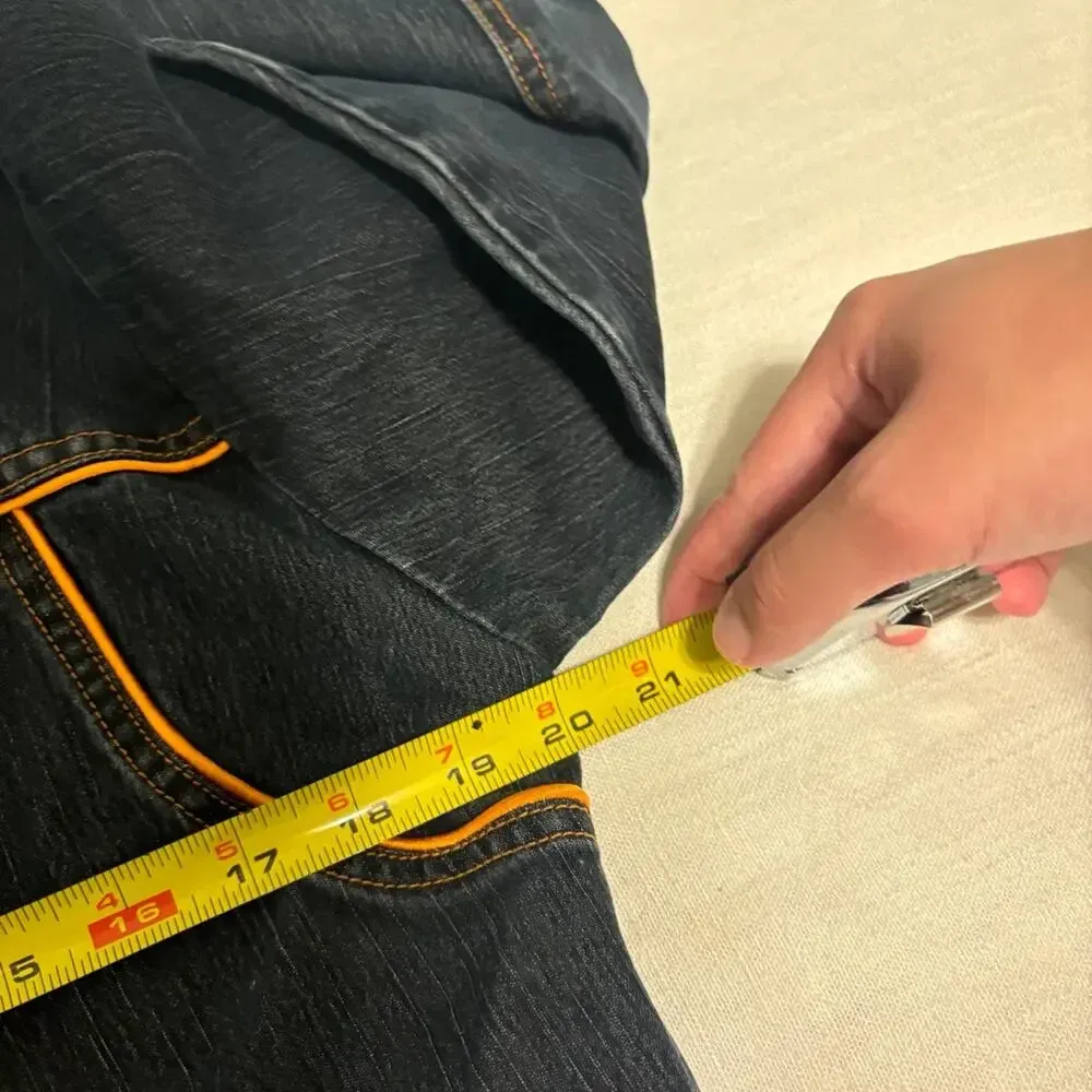 Vintage embroidered denim jacket blue orange y2k crest jeans 2X - Image 4