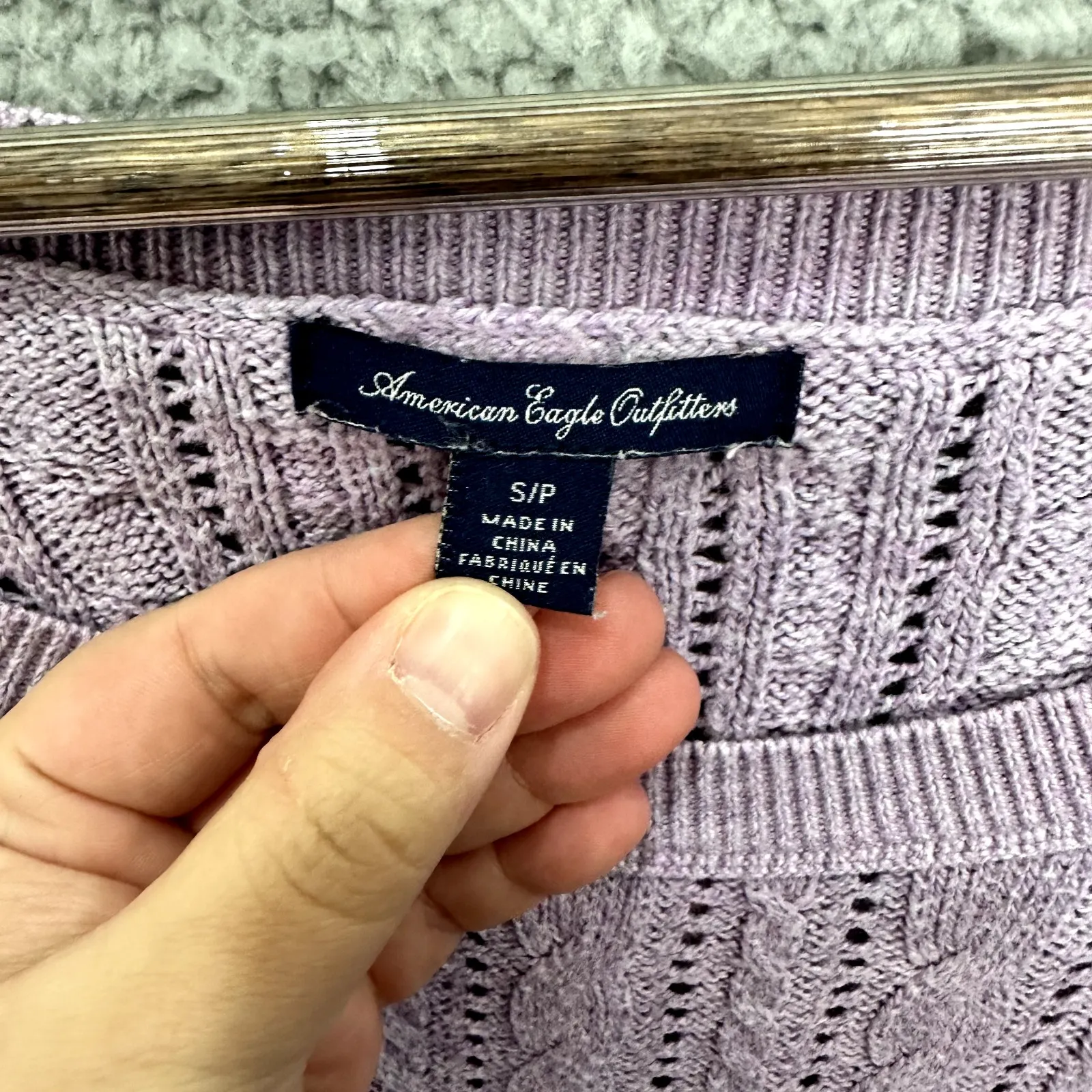 American Eagle Sweater Women S Lavender‎ Knit Soft Cozy Vintage Y2K Preppy - Image 7