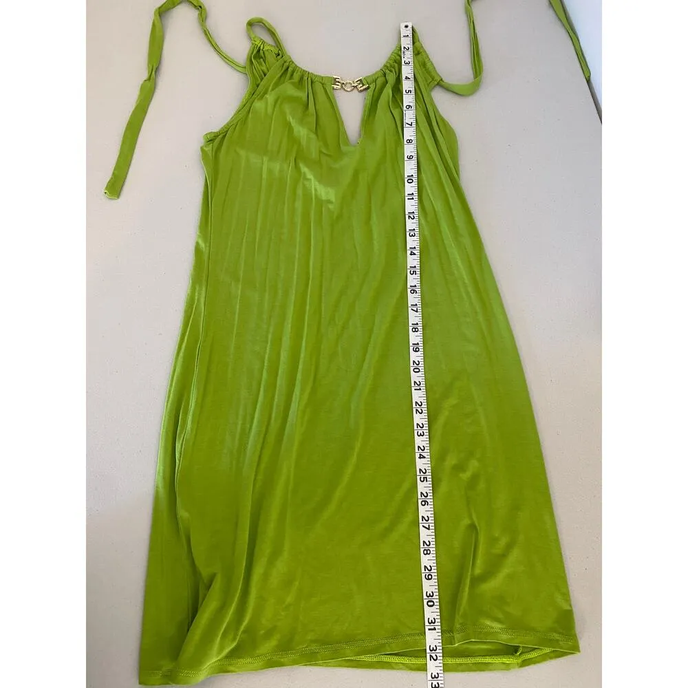 Trina Turk Bright Lime Green Gold Keyhole Neck Halter Jersey Shift Mini Dress S - Image 5
