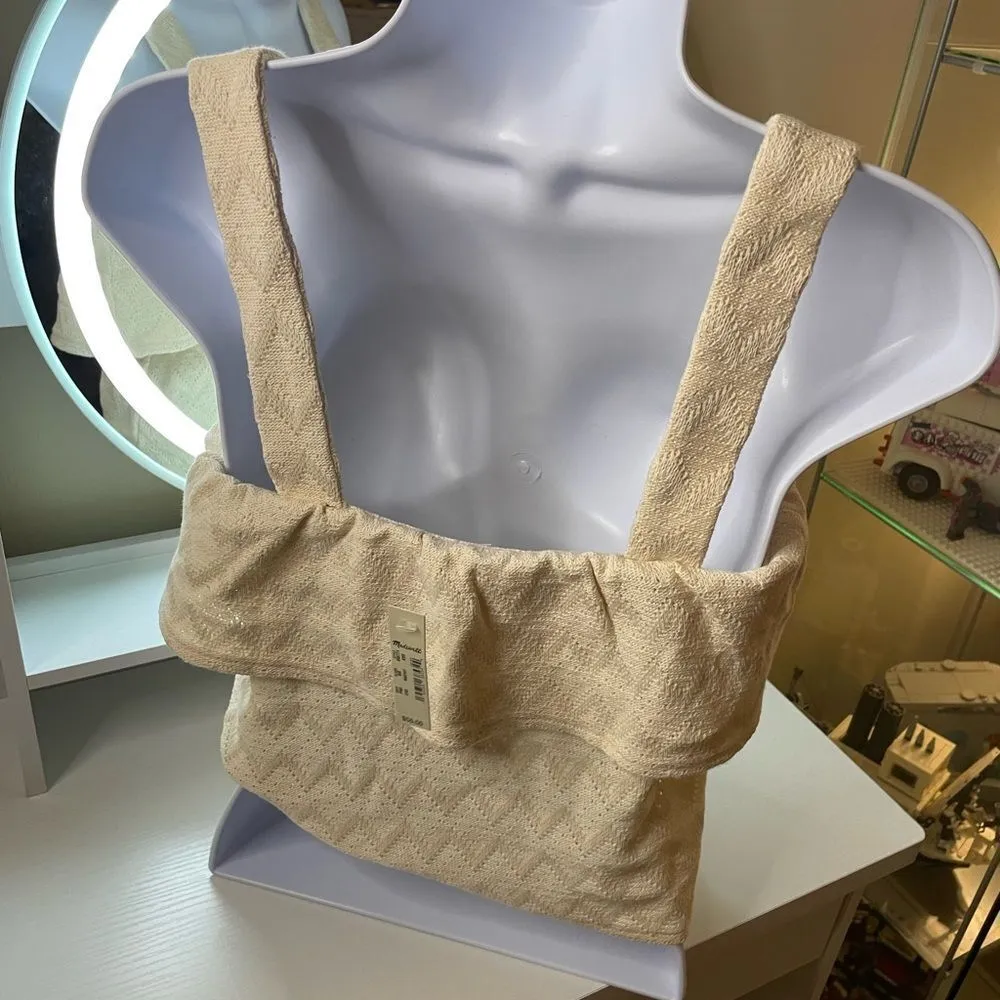 MADEWELL WOMEN'S CREAM SLEEVELESS COTTON RUFFLED TANK TOP XXS - Image 8