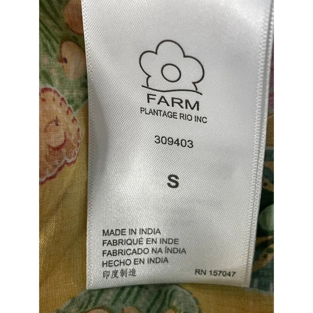 Farm Rio Macaw Bloom Cropped Shirt Yellow Pink Green Size Small - Image 9