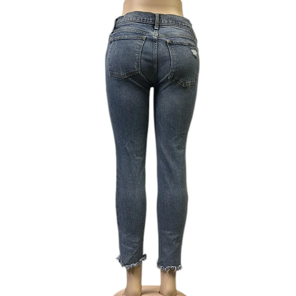 Gap Patchwork Destroyed Patchwork Denim Raw Hem Crop Straight Blue Jeans 27 - Image 3