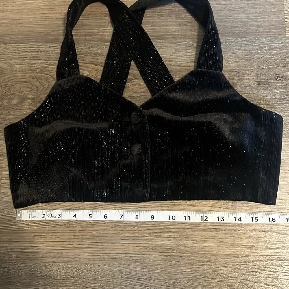 Zara Women’s Festive Days Black Velvet w/Metallic Threa  Button-Up Crop Top L - Image 7