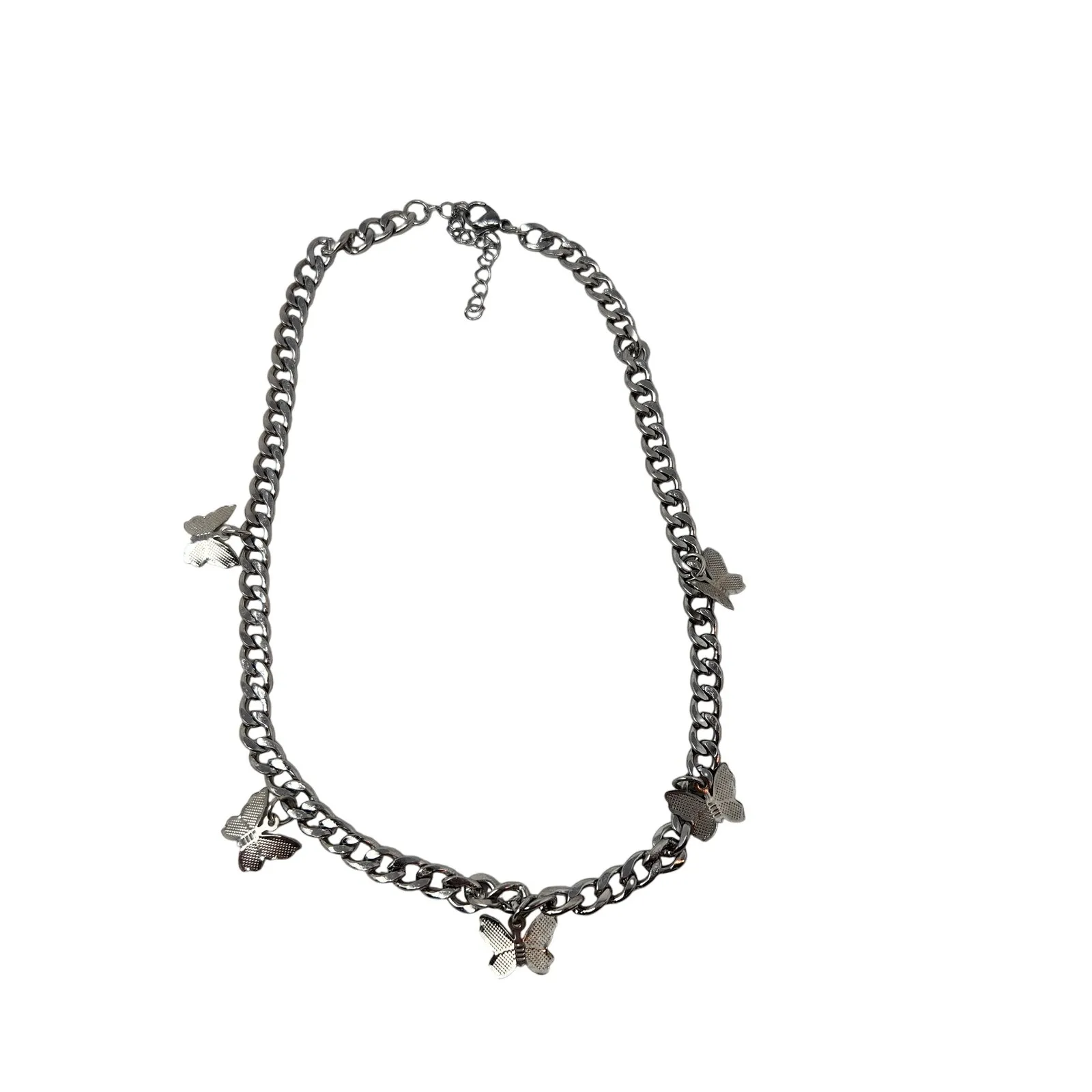 Etsy Choker Charm Necklace Chunky Silver Metal Chain Butterflies - Image 2