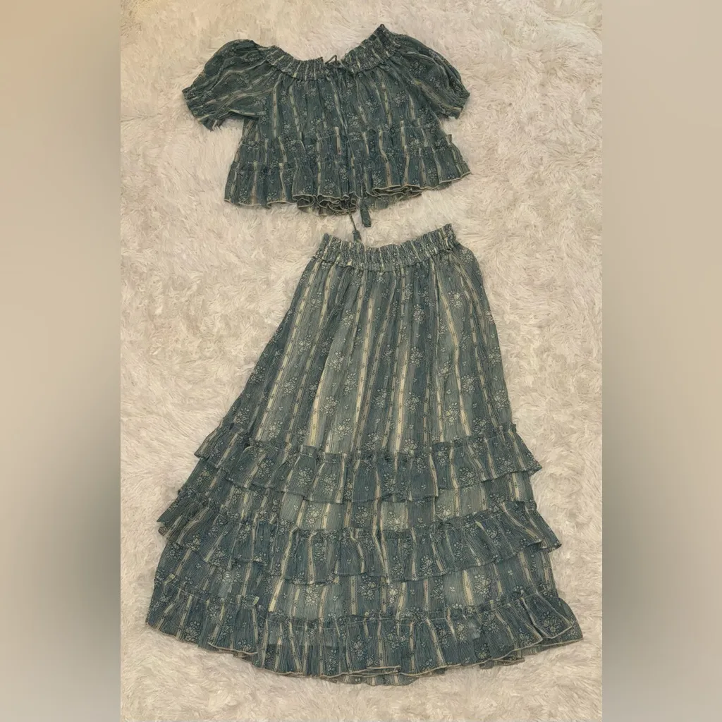 NEW Free People Morning Mist Short Sleeve Top & Maxi Skirt Set sz S - Image 6