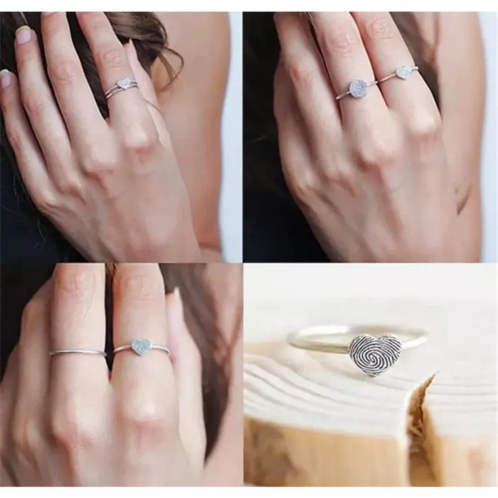 NEW Women’s Dainty‎ 925 Sterling Silver Fingerprint Heart Ring, Adjustable - Image 5