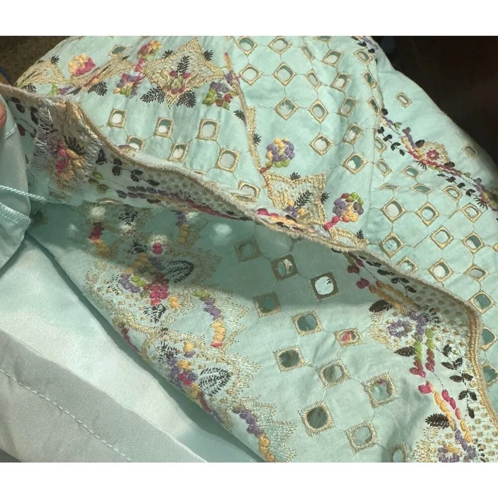 Samuel Dong Party Dress Light Blue Embroidered Laser Cut Out Sheath Sz M Size M - Image 6