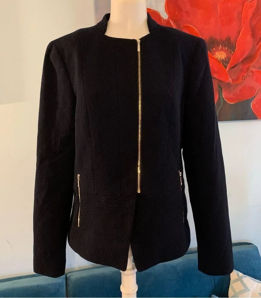 Lafayette 148 New York Womens Wool Split Hem Blazer Jacket Blue Size 8 M - Image 9