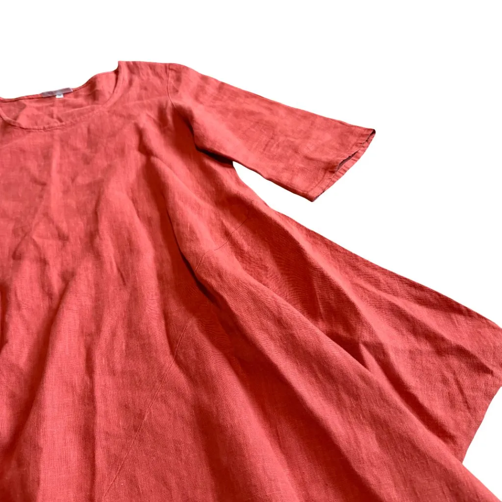 Bryn Walker 100% Linen Flowy Asymmetrical Cut Mini Dress 3/4 Sleeves Sz Medium - Image 4